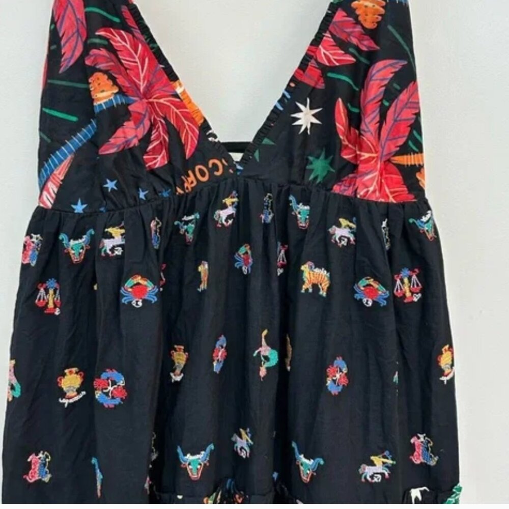FARM RIO Rio Zodiac Embroidered Maxi Dress Black S NWT $295 - Picture 11 of 12